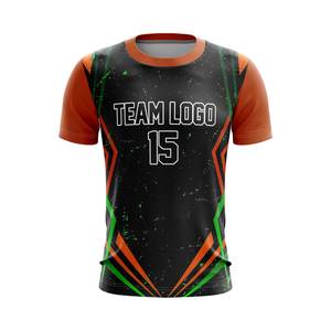 Camiseta Personalizada para Deportes Electrónicos, Negra, Naranja y Verde, Impresión por Sublimación, Secado Rápido, 100% Poliéster, Unisex, Cuello Redondo, Logotipo del Equipo, Número 15 en la Parte Delantera - Product Image 1
