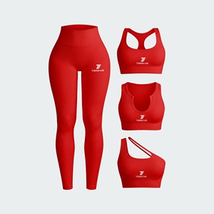 Uniforme de Fútbol para Mujer T-Stitch Lab, Leggings de Cintura Media, Sujetador Deportivo con Tirantes Ajustables, Color Sólido, Diseño de Bloques de Color, Tejido Acanalado Sin Costuras, Elasticidad en 4 Direcciones - Product Image 3
