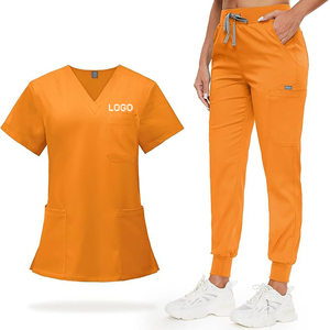Conjunto de Uniforme Médico Unisex Blanco, Top con Cuello en V y Bolsillos, Pantalones con Cordón, Uniforme de Hospital, Algodón y Poliéster Tejido - Product Image 5