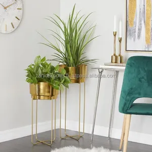Factory Direct Handmade Eco-Friendly Modern <b>Square</b> Metal Flower Vase for Floor Use Luxury Golden Iron Zahid Exports Competitive - Product Image 1