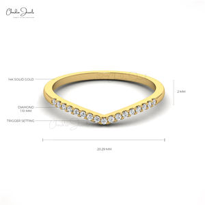 Anillo de Compromiso de Media Eternidad en Oferta, Banda Apilable con Diamantes G-H de Corte Redondo de 1.1mm, Oro Amarillo Sólido de 14k, Vendedor Verificado - Product Image 2