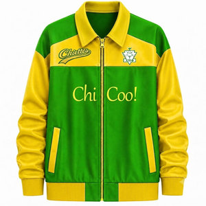 เสื้อแจ็คเก็ตเบสบอลหญิง Chi Eta Phi Sorority Chiettes Chi Coo Varsity สีเขียวเหลือง แต่งแถบสี ซิปด้านหน้า พร้อมโลโก้ Chi - Product Image 4