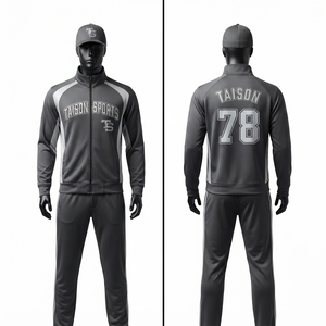 TAISON SPORTS Combinaison d'entraînement de softball unisexe en tricot polyester/nylon 300 GSM, gris et blanc avec empiècements contrastants, broderie personnalisée - Product Image 1