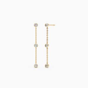 Luxury 14K Gold Three Lab Grown Diamond Station <b>Drop</b> Earrings Dainty Bezel Chain Earrings Minimal Jewelry Women Gift - Product Image 4