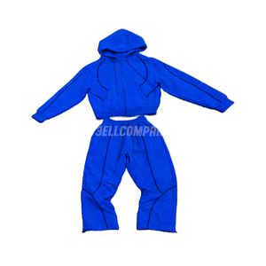 Men <b>Red</b> Hooded Sweatsuit Set Full Zip Sweatshirt and Jogger Pants Solid Color Casual Loose Fit Sweatsuit - Product Image 3