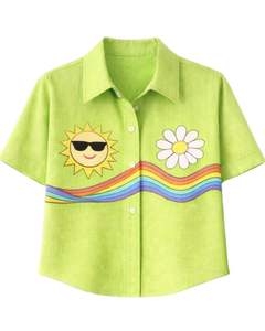 Conjunto coordinado de dos piezas para mujer en verde lima, camisa con estampado de dibujos animados y pantalones anchos, atuendo informal de verano a juego para mujer, a la moda. - Product Image 2