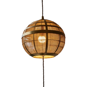 Luminaire suspendu en rotin de forme arrondie, couleur naturelle, design antique, luminaire suspendu pour le plafond, pour la maison, le salon - Product Image 1