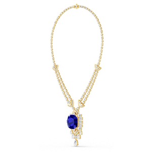 Magnifique collier en or jaune 9 carats avec diamants baguette émeraude et saphirs taille coussin, 86,27 CTW - Product Image 3