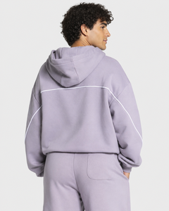 Conjunto Deportivo Personalizado con Logotipo para Hombre, Color Lavanda con Líneas en Contraste, Transpirable, Sudadera Holgada con Capucha y Ribete en Contraste - Product Image 5