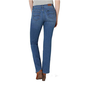 Pantalones vaqueros de mezclilla de corte bootcut para mujer, estilo casual, 100% algodón, tela tejida, cierre de botón, lavado medio, venta al por mayor - Product Image 4