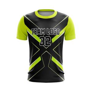 Camiseta Deportiva Personalizada para Hombre, Color Negro y Verde Lima, Impresión por Sublimación, Secado Rápido, 100% Poliéster, Cuello Redondo, Logotipo Frontal, Ropa Deportiva de Equipo - Product Image 1