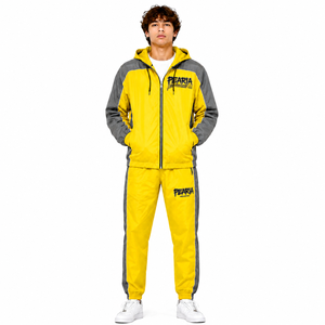 Conjunto Deportivo de Invierno Ligero para Hombre, Color Amarillo Gris Sólido, Chaqueta con Capucha, Pantalones Deportivos, Resistente al Viento, Transpirable, de Alta Calidad, Informal - Product Image 1