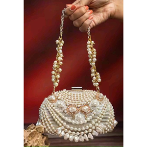 Pochette de soirée de luxe ornée de perles avec chaîne en perles, sac à main de mariée de luxe pour femme - Product Image 3