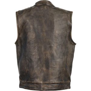 Chaleco de Cuero Vacuno SOA Marrón Desgastado para Hombre, Panel Único, Cremallera Trasera, Cierre de Broche Frontal, 2 Bolsillos para Pistolas, Ropa para Motociclismo y Automovilismo - Product Image 1
