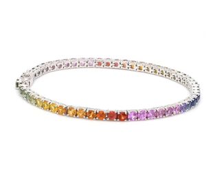 Luxury Rainbow Sapphire Tennis <b>Bracelet</b> 14K White Gold Multi Color Gradient <b>Gemstone</b> Tennis <b>Bracelet</b> For Women - Product Image 5