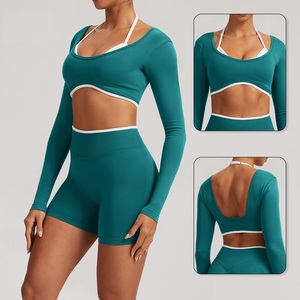 Private Label Women Fitness Activewear Gym Clothing Sports Active Wear 2PCS High Elastic Shorts Yoga Sets - Product Image 4