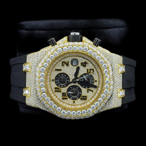 New Arrival Moissanite Diamond Chronograph Fancy Black Rubber Band Stylish Half <b>Iced</b> <b>Out</b> Diamond Unisex Classy Wrist <b>Watch</b> - Product Image 3