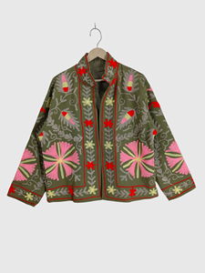 Veste à col mandarin brodée à la main avec des motifs floraux, manches longues, en coton, pour femmes, taille plus, style Prairie Chic, à porter au printemps - Product Image 1