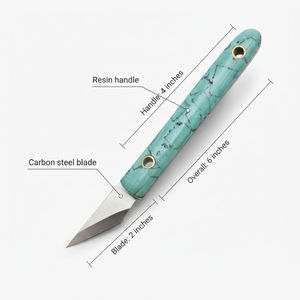 Couteau à découper et à affiner le cuir en acier au carbone personnalisé, manche en résine turquoise, outil de sculpture du cuir, fournisseur en gros - Product Image 3