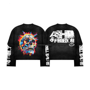 Camiseta de Hombre Personalizada de Lujo con Gráfico Extragrande, Doble Capa, Manga Larga, Cuello Alto con Pedrería, Lavado Ácido, Corte Holgado y Corto - Product Image 1