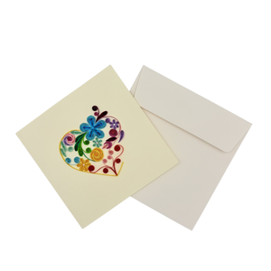 Tarjeta de quilling con forma de corazón colorida, decoración floral de papel para el Día de San Valentín, arte con temática de amor, tarjeta de quilling con sobre. - Product Image 4