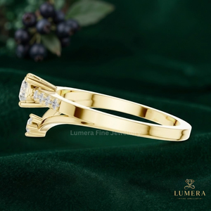 Designer Gold Engagement <b>Ring</b> With Round Brilliant Center Lab Grown Diamond, Pave Shoulders And Unique Angular <b>Split</b> Shank <b>Ring</b> - Product Image 5