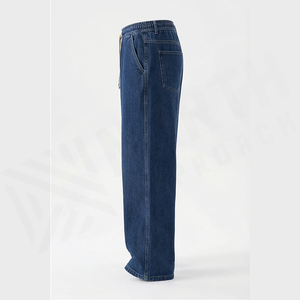 Pantalon en jean ample pour homme, taille haute, coupe décontractée, en coton, style automne, couleur unie, bleu - Product Image 3