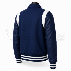Chaqueta Letterman Azul, Cuerpo de Lana, Cuello Alto, Resistente al Viento, Transpirable, Ecológica, Unisex, Invierno, Proveedor de Logotipos Personalizados - Product Image 4