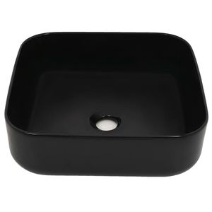 Lavabo Cuadrado de Cerámica Negro de 15''x15'' para Baño, Profundidad de 5.3'' - Product Image 3