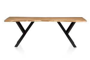 Mesa de Comedor Industrial de Madera de Acacia India con Borde Natural, Patas Plegables de Metal, Acabado Negro y Natural, para Hogar, Oficina, Estilo Rústico - Product Image 3