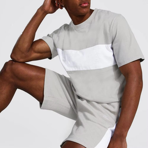 Ensemble short et t-shirt pour homme, très tendance, 100% coton, décontracté, uni, léger, respirant, col rond, logo personnalisé - Product Image 5