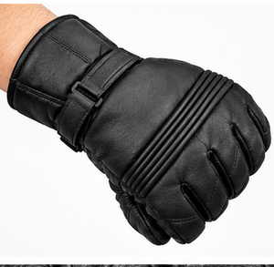 Gants d'hiver en cuir véritable noir pour hommes, compatibles écran tactile, chauds, pour moto, avec sangle réglable - Product Image 3