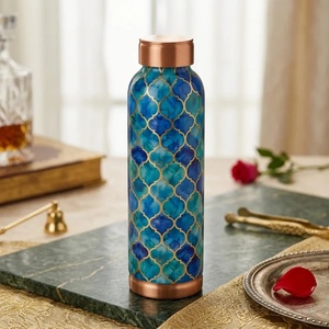 Custom Moroccan-Patterned Pure Copper Water <b>Bottle</b> Decorative Ayurvedic Wellness Vessel Stylish Leak-Proof Metal Water <b>Bottle</b> - Product Image 1