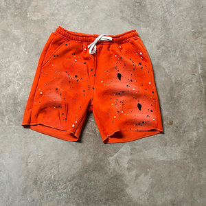 Pantalones Cortos Verdes para Hombre, Pintados a Mano, con Cintura Ajustable, Estilo Casual, Diseño con Salpicaduras de Pintura - Product Image 1