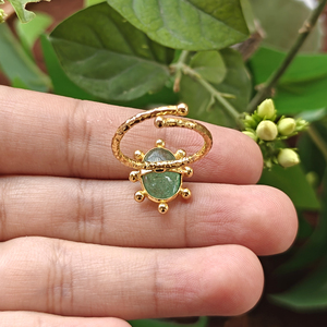 Green Strawberry Quartz Cherry Quartz Oval Gemstone <b>Ring</b> Brass 18k Gold Plated Beaded Designer Texture Band <b>Adjustable</b> <b>Rings</b> - Product Image 5