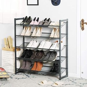 Stackable Shoe Shelf Metal Shoe Storage Organizer with 5 Tier <b>Adjustable</b> Flat or Angled Mesh <b>Shelves</b> - Product Image 1