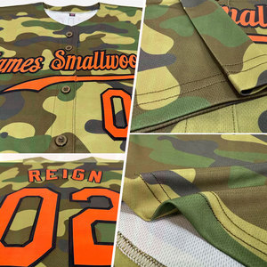 Maillot de baseball pour adultes, chemise boutonnée, vêtements d'équipe, maillot de baseball par sublimation, camouflage orange-noir, maillot de baseball authentique Salute. - Product Image 2