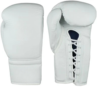 Guantes de Boxeo de Cuero Blanco con Cierre de Cordones en la Muñeca para Adultos, Guantes de Entrenamiento de Dedos Completos para Boxeo, Sparring, Muay Thai