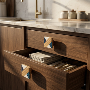 Poignée de meuble en bois de haute qualité, forme carrée, faite à la main, design moderne en relief, tirettes décoratives pour tiroirs, bois haut de gamme - Product Image 2