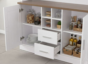 Meuble de cuisine moderne de style américain, écologique, marque Essence, modèle K410, finition chêne blanc et noyer, 2 portes en mélamine, 2 portes en acrylique - Product Image 4