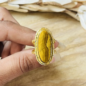 Luxury Style High Demand Boho Tiger Eye <b>Rings</b> Chunky Brass <b>Ring</b> Womens 18k Gold Plated Oval <b>Statement</b> <b>Ring</b> For Wholesale/OEM/ODM - Product Image 3