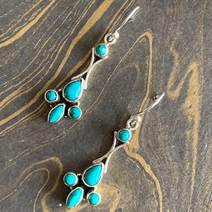 Boucles d'oreilles pour femmes en argent oxydé 925 avec pierres turquoise multiples, pour toutes les occasions, idéal pour les cadeaux - Product Image 2