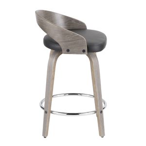 Set di 2 Sgabelli da Bancone Stile Mid-Century Moderno con Legno Grigio Chiaro e Seduta in Ecopelle Nera - Product Image 4