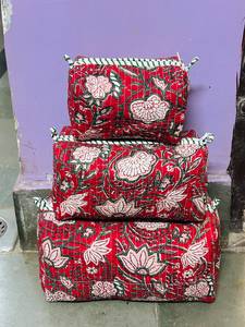 Embroidered Cotton Cosmetic Bag Set With Zipper Closure Portable <b>Makeup</b> Organizer Bohemian Style Toiletry Bags - Product Image 3
