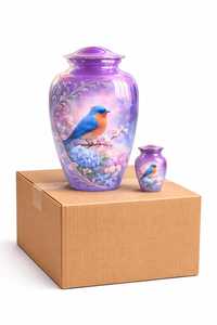 Urna Funeraria con Diseño de Colibrí y Flor en Tono Púrpura, con Acabado Artístico Suave, para Homenaje a Adultos - Product Image 6