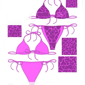 High Quality 220 GSM Soft Stretch Satin <b>Bikini</b> <b>Set</b> Red Floral Texture Tie Side Custom Logo Women <b>Bikini</b> <b>Set</b> - Product Image 2
