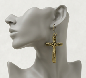 ต่างหูทรงโดมสไตล์บาโรกโบราณ งานแฮนด์เมด ทองเหลืองเคลือบทองโบราณ ดีไซน์รูปกางเขน สำหรับผู้หญิงและผู้ชาย - Product Image 1