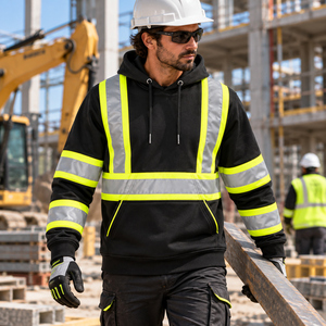 TwillSports <b>Hi</b> <b>Vis</b> Reflective Hoodie Men's Safety Workwear <b>Black</b> with Yellow Stripes High Visibility Outdoor Clothing - Product Image 3