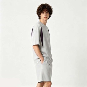 T-shirt à manches courtes pour homme, bleu marine, surdimensionné, avec imprimé géométrique, col rond, jersey en coton, décontracté - Product Image 2