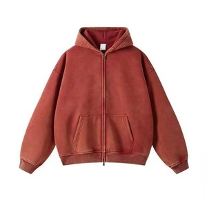 Custom Luxury Embroidery Hoody Streetwear Hoodies Fleece Blank Vintage Oversized Acid Wash Sun Faded Distressed Zip up Hoodies - Product Image 2